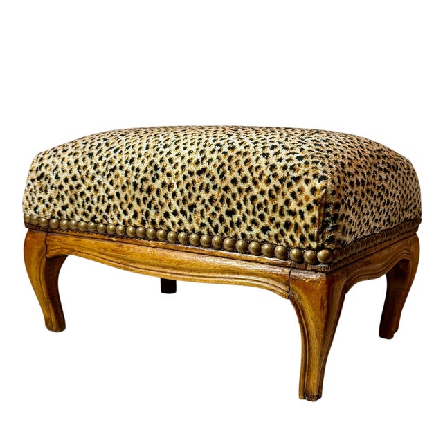 19th Century 19th Century French Fruitwood Bench Upholstered in Scalamandré Cheetah Silk Velvet For Sale - Image 5 of 8