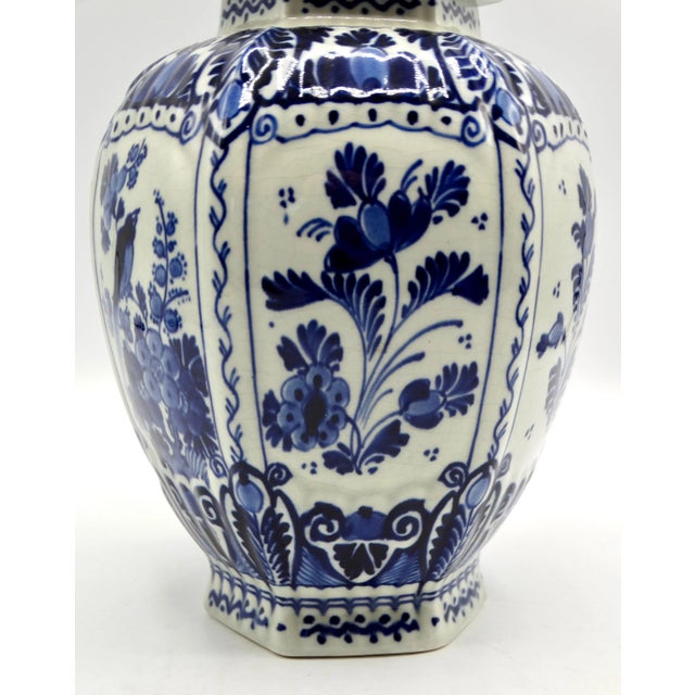 1910s Antique Delft Lidded Jar With Foo Dog & Bird For Sale - Image 5 of 10