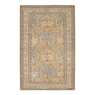 3'x5' Brown & Camel Geometric Caucasian Design Hand-Knotted Rug | Ariana Hazara For Sale