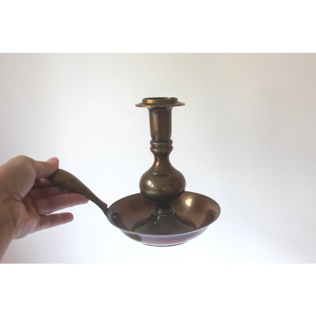 Pair of solid brass candle holder or chamber stick with Copper rivets and a beautiful, rich, almost coppery patina with...