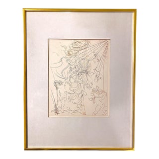 1970s Salvador Dali (1904-1989) "Autumn" Framed Etching Art Print Surrealism Cherubs For Sale