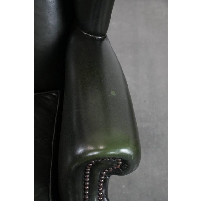 Green Chesterfield Wing Chair in Cowhide Leather For Sale - Image 8 of 17