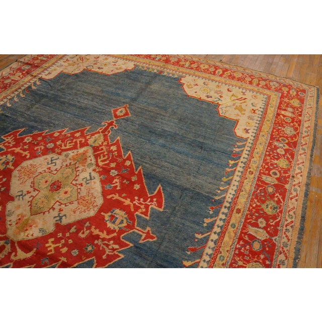 Textile Refined Oushak Antique Turkish Angora Rug With Lovely Cross in the Center in Medallion Pattern For Sale - Image 7 of 12