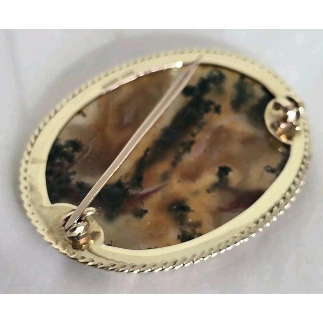 Vintage 9ct Yellow Gold Moss Agate Brooch, Sheffield, 1989 For Sale - Image 11 of 18