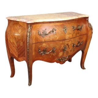 Bronze Mounted French Louis XV Marble Top Commode, circa 1900 For Sale