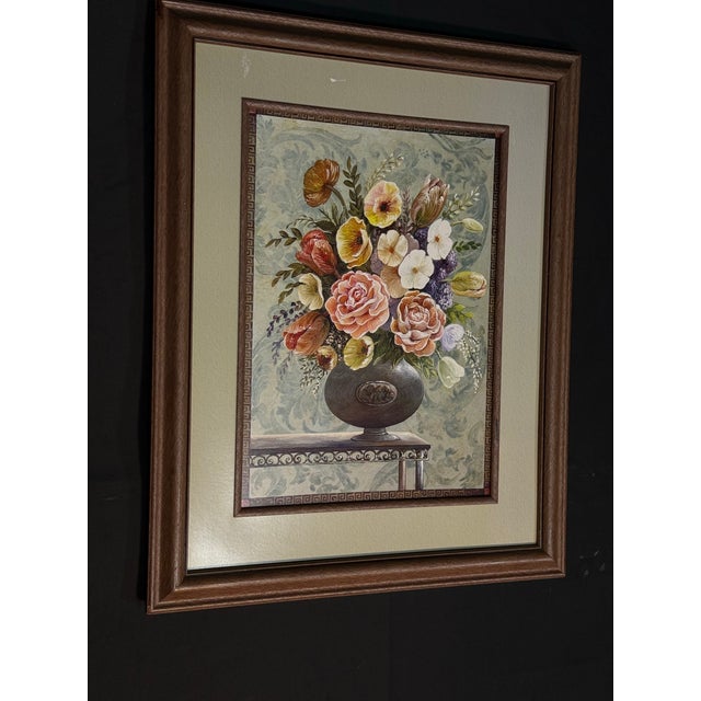 Wood Classic Floral Still Life Wall Art With Green Mat For Sale - Image 7 of 7