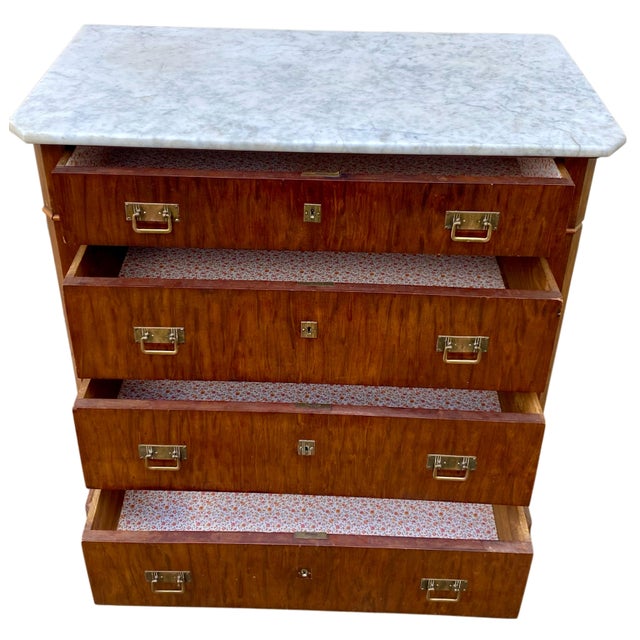 Beautiful antique 4-drawer chest in a nautical, military, or marine style. Retro, vintage. Dimensions: Height 100 cm,...