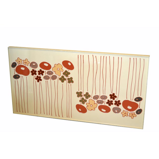Incredible artistic beige enamel sculpted flowers that can be wall mounted. It is framed and can be hung in landscape...