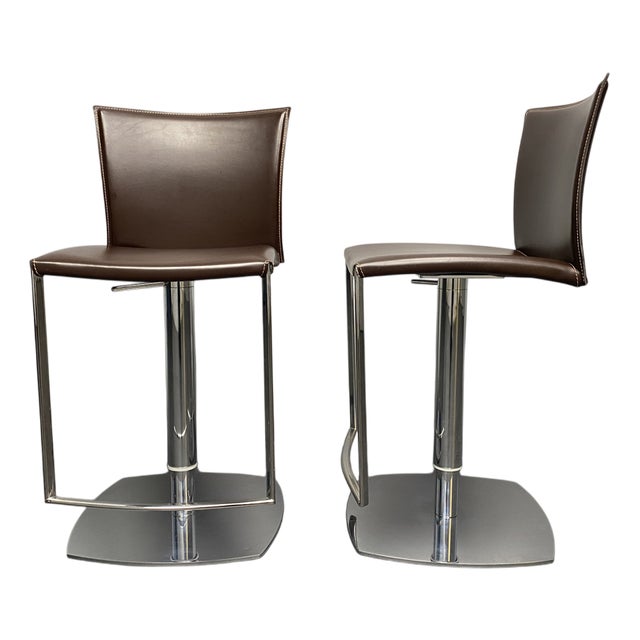 Set of German Nobile Bar Stools in Leather with Chrome Frame by Draenert, 1990s For Sale
