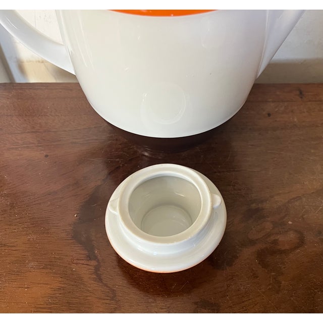 Eschenbach Bavaria Mid-Century Modern Porcelain Teapot or Coffee Pot With Brown and Orange Stripes For Sale - Image 13 of 16