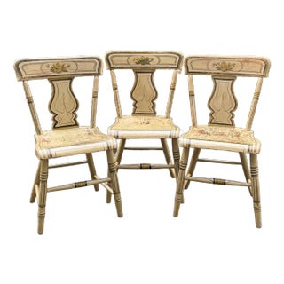 Antique Fiddleback Painted Farmhouse Chairs - Set of 3 For Sale