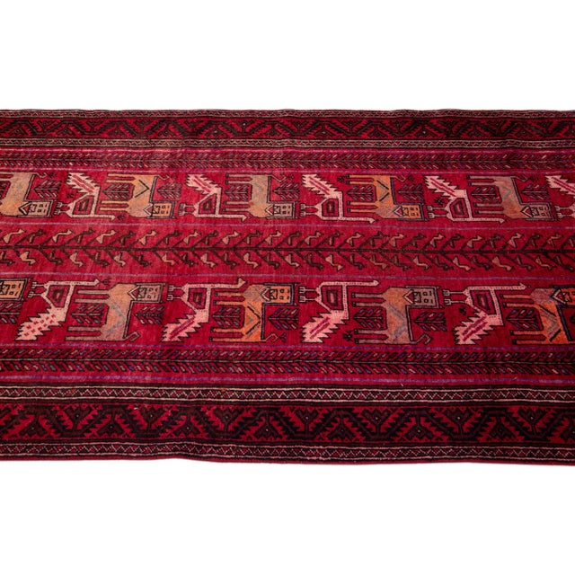 1960s 1960s Vintage Shiraz Handmade Pictorial Red Wool Rug For Sale - Image 5 of 7