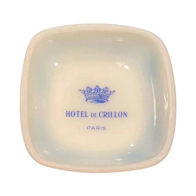 Vintage Hotel De Crillon Paris Ashtray Dish White Milk Glass For Sale - Image 4 of 12