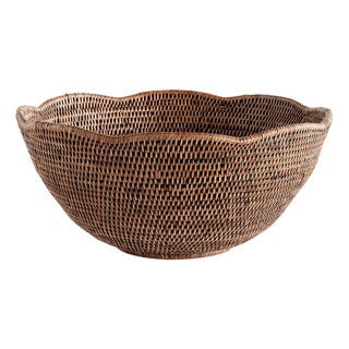 Burma Rattan Scalloped Edge Bowl Large For Sale