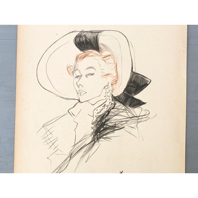 Mid-Century Modern 1949 Authentic Vintage Mid-Century Hat Fashion Print by Rene Gruau, Not Framed, Not Matted For Sale - Image 3 of 5