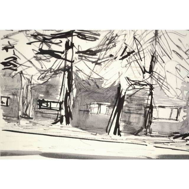 Cabin in the Woods, India Ink Forest Landscape With Redwood Trees by Michael Pauker For Sale - Image 4 of 9