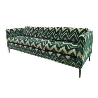 Vintage Chrome and Chevron Print Knoll Sofa For Sale