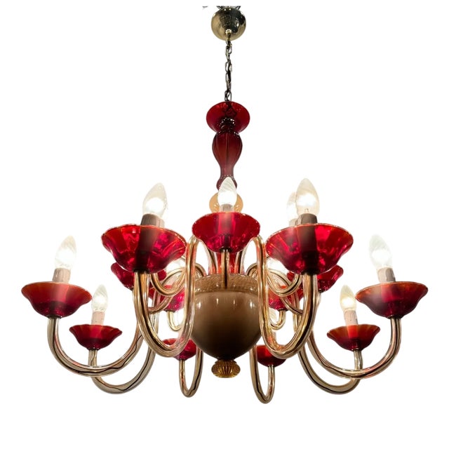 Large Venetian Chandelier in Ruby Red Murano Glass, 1980s For Sale