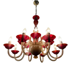 Large Venetian Chandelier in Ruby Red Murano Glass, 1980s