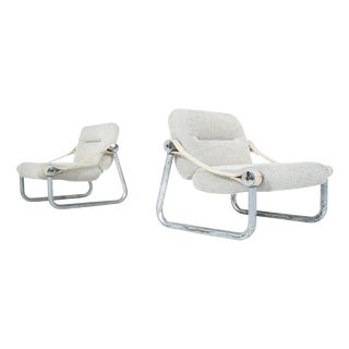 Upholstered Tubular Chrome Lounge Chairs, Italy, 1960s, Set of 2 For Sale