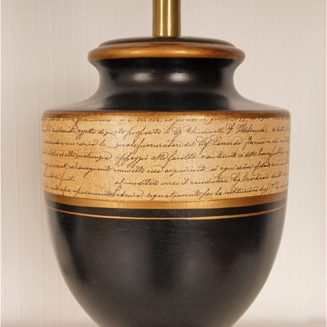 Vintage French Lamps Ceramic Baluster Vase Lamps Black Gold Cream - A Pair For Sale - Image 9 of 10