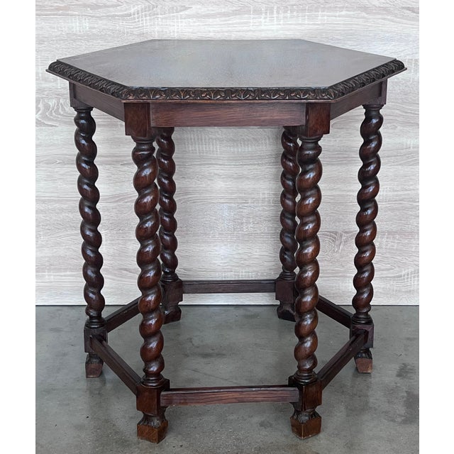 Late 19th Century Antique Hexagonal Side or Center Walnut Table With Six Carved Legs For Sale - Image 5 of 10