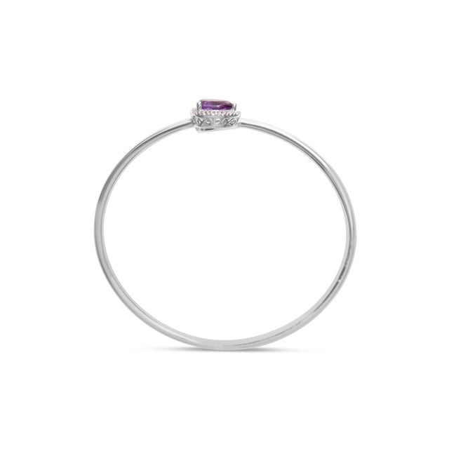 .925 Sterling Silver 8 x 5.5mm Pear Shape Amethyst and Diamond Accent Halo Bypass Bangle Bracelet (H-I Color, SI1-SI2 Clarity) - Fits up to 7" For Sale - Image 4 of 6