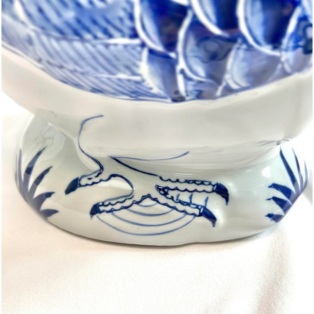 1990s Blue and White Ceramic Duck Cachepot Chinoiserie Bird Planter For Sale In Louisville - Image 6 of 9