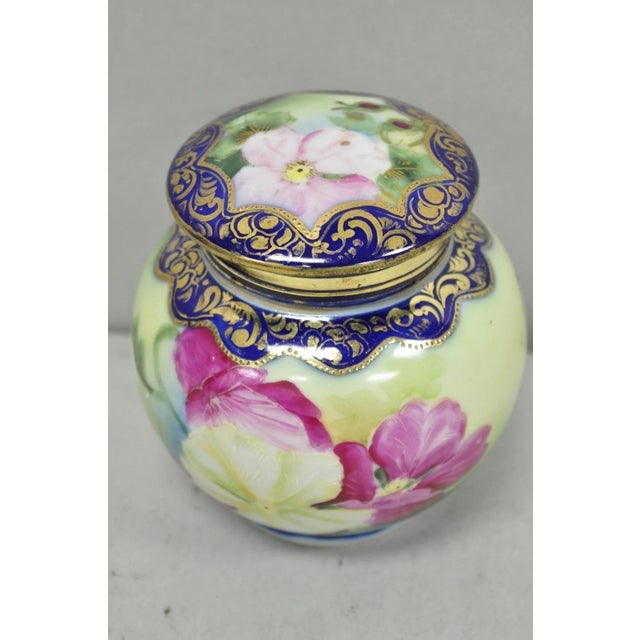 Art Nouveau Antique I &Ec Co Japan Hand Painted Porcelain Cobalt Blue Covered Ginger Jar For Sale - Image 3 of 16