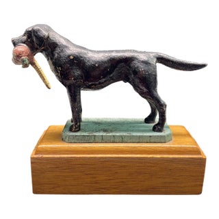 Lejeune Enamelled Black Labrador Large W/ Pheasant Car Mascot For Sale
