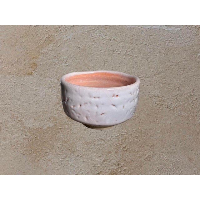 Vintage Japanese Studio Pottery Chawan Tea Bowl in Ivory & Blush Crackle Glaze For Sale - Image 4 of 7