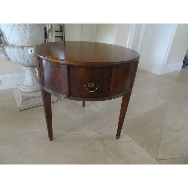 Brass Late 20th Century Henredon Acquisition's Flamed Mahogany Drum Table For Sale - Image 8 of 9