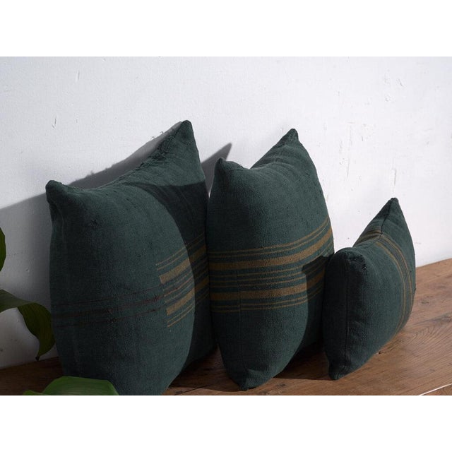 Antique Green Linen Cushion For Sale - Image 4 of 11