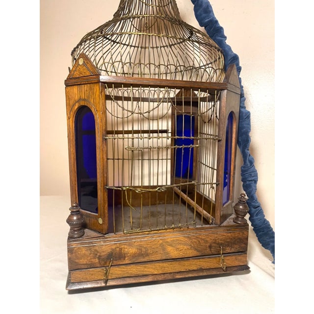 Antique 1800's Handmade Westley Richards Gunsmith Wood Stained Glass Birdcage For Sale In New York - Image 6 of 17