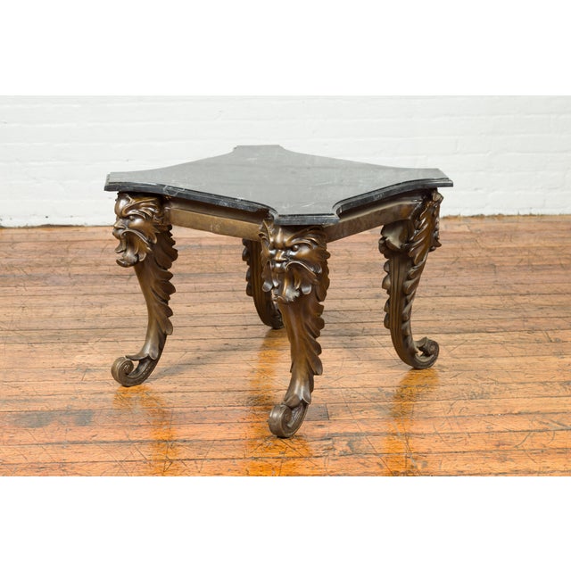 Mid 20th Century Bronze Side Table with Mythological Figures & Black Marble Top For Sale - Image 11 of 12