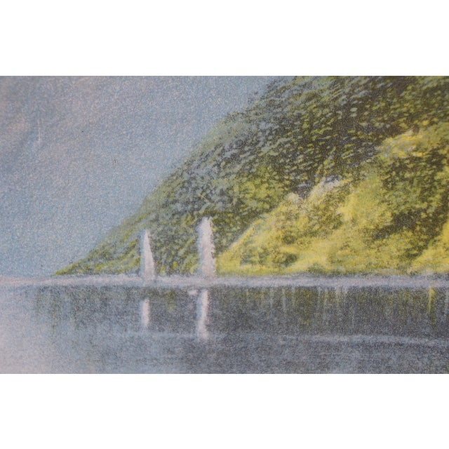 Mid Century Rowboat Sailboat Tree Lined River Lake Seascape Print For Sale - Image 10 of 10