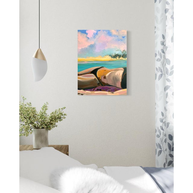 2020s "La Dolce Vita" by Javiera Da Fonseca Ilić, California Tropical Beach Scene, Dreamy Figurative Coastal Painting, Original Oil Painting For Sale - Image 5 of 7