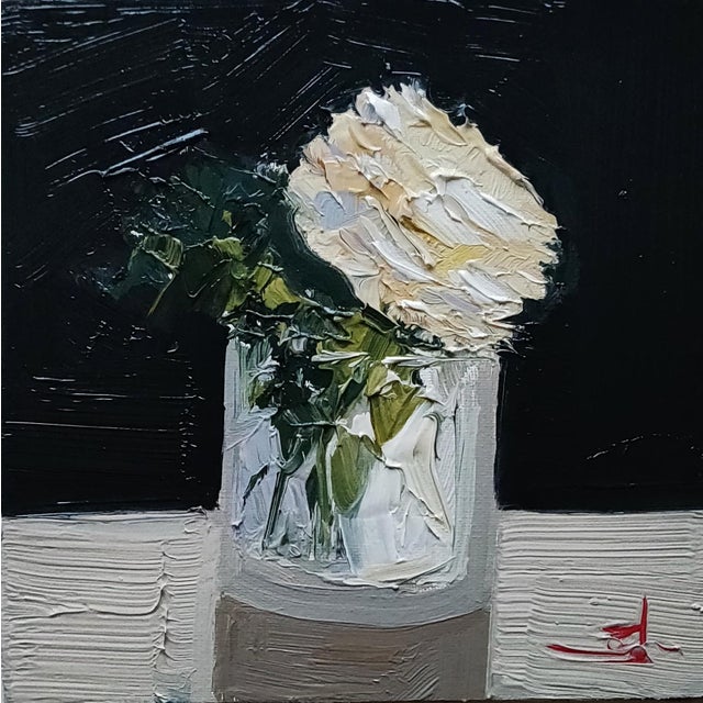 White Rose Still Life Oil Painting by Vivek Mandalia For Sale