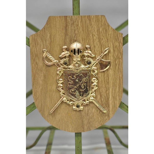 Neoclassical Vintage Italian Neoclassical Green Wrought Iron Book Magazine Rack W/ Shield For Sale - Image 3 of 15