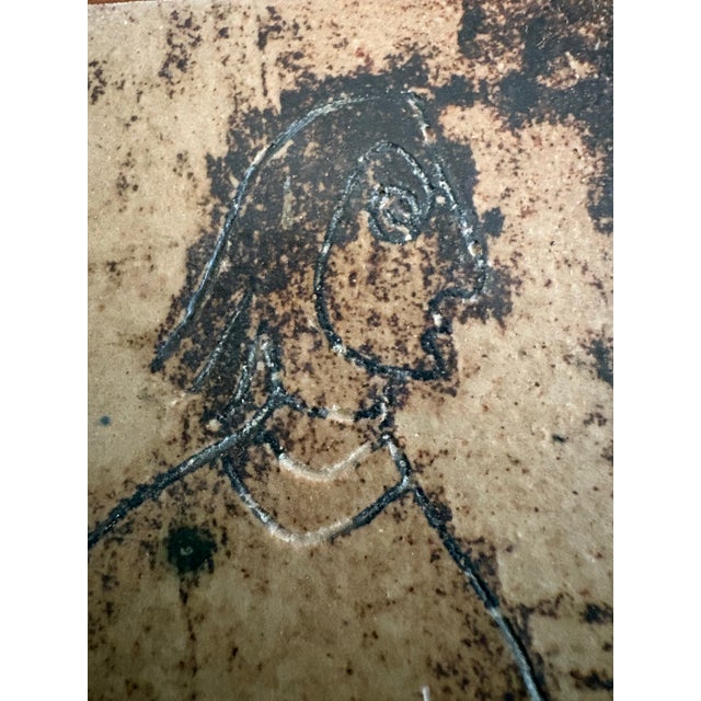 Ceramic Vintage Figural Triptych Tile Plaques | Primitive Warrior Motif, Hand-Rendered, Signed For Sale - Image 7 of 10