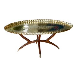 Mid 20th Century Moroccan Brass Coffee Table on Teak Legs For Sale