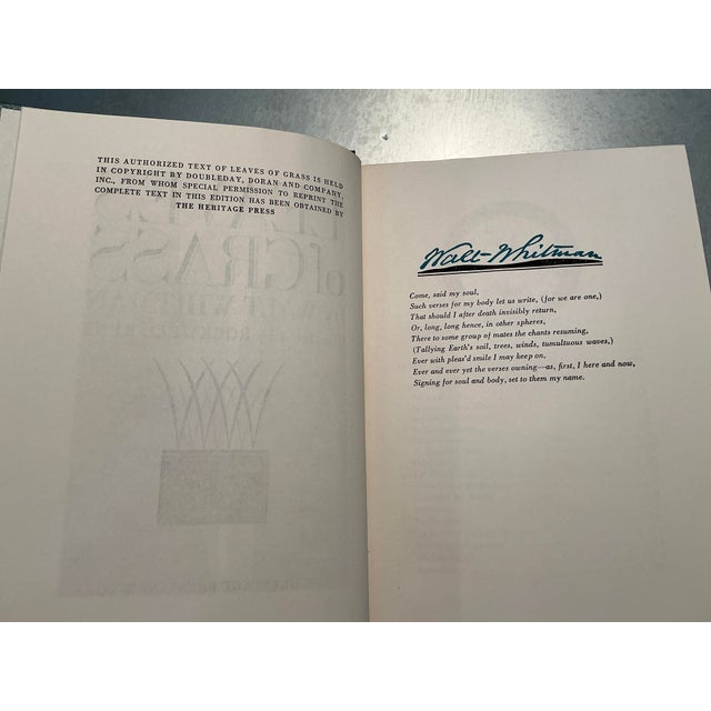 Mid-Century 1950 Heritage Club "Leaves of Grass" by Walt Whitman, Illustrated by Rockwell Kent - With Slipcase & Sandglass Insert For Sale - Image 15 of 18
