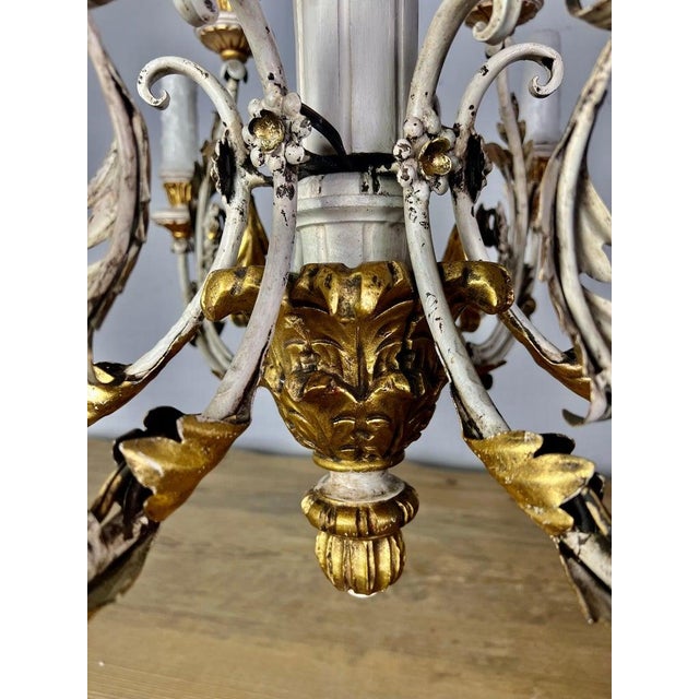 Rococo Chandelier With Gilt Putti and Hand-Painted Ir For Sale - Image 4 of 15