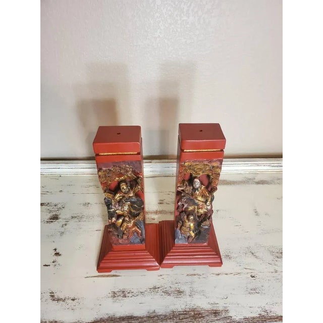 Vintage Chinese Hand Carved Wooden Figural Incense Stands - a Pair For Sale - Image 4 of 11