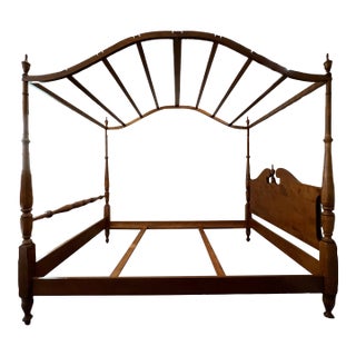 Vintage Mid 20th Century Ethan Allen Baumritter Full Size Camelback Canopy Bed For Sale