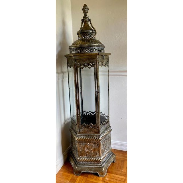XTall Antique Gold Leaf Metal and Glass Floor Lantern Chairish