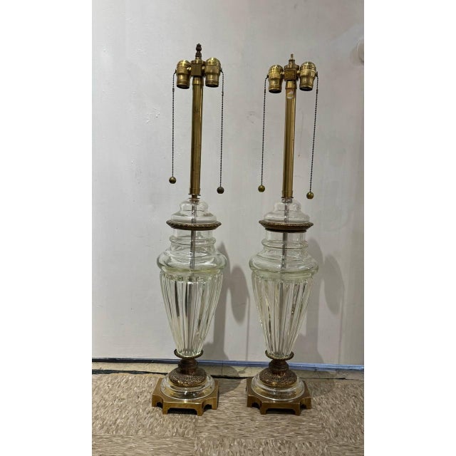 French 1940 Crystal Table Lamps Pair For Sale - Image 3 of 6