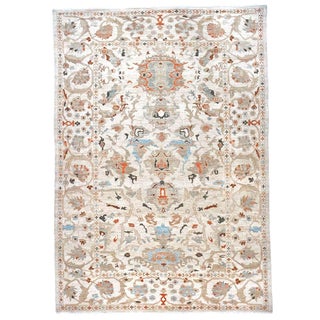 Persian Sultanabad Wool 10x14 Ivory, Rust, Light Blue & Tan Handmade Area Rug #1142046 For Sale