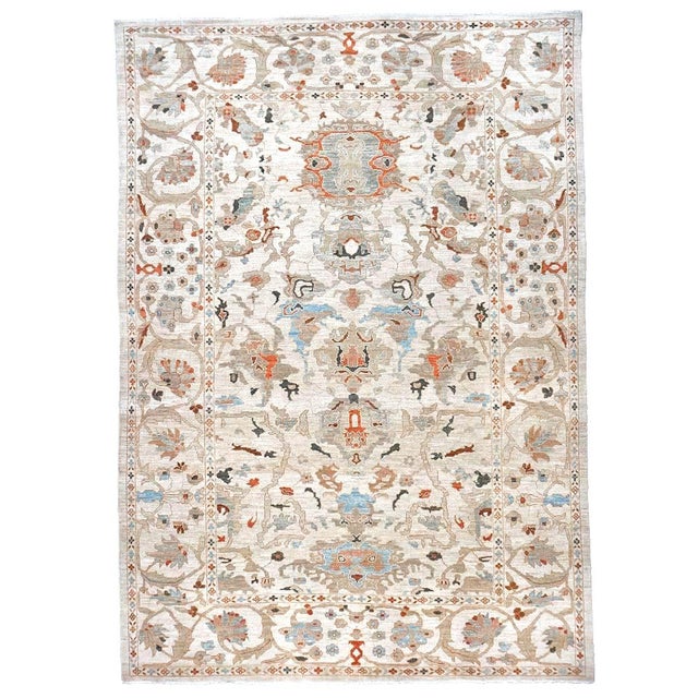 Condition: New Origin: Persia Design: Sultanabad Actual size: 9'10" x 14'0" Thickness: 1/4 In. Colors: Ivory, Tan, Light...