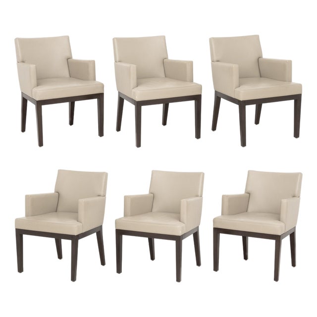 Christian Liaigre Style Taupe Upholstery Dining Chairs, 6 For Sale